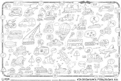 Kolorowanka podłogowa XXL Pojazdy wyd.2021. Wydawca: Monumi. SmakLiter.pl Opakowanie Kolorowanka podłogowa XXL Pojazdy wyd.2021