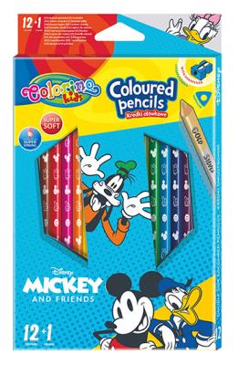 Opakowanie Kredki ołówkowe trójkątne Colorino Kids 13 kolorów 12 sztuk z temperówką Mickey