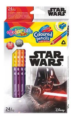 Kredki ołówkowe trójkątne Colorino Kids 24 kolorów 12 sztuk z temperówką Star Wars. Wydawca: Patio. SmakLiter.pl Opakowanie Kredki ołówkowe trójkątne Colorino Kids 24 kolorów 12 sztuk z temperówką Star Wars
