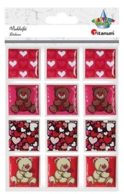 Opakowanie Naklejki wypukłe miękkie serca kw. misie 12szt