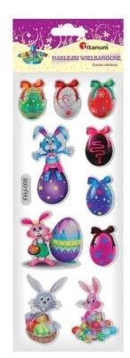 Opakowanie Naklejki wypukłe zające z pisankami 18x26mm 10szt