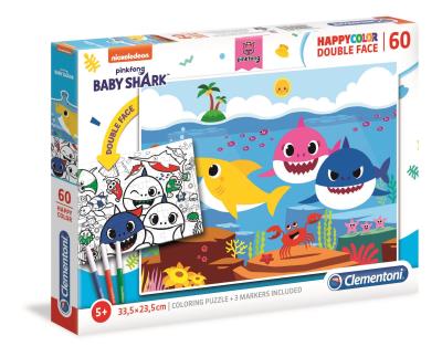 Puzzle 60 Happy Kolor Double Face Baby Shark. Wydawca: Clementoni. SmakLiter.pl Opakowanie Puzzle 60 Happy Kolor Double Face Baby Shark
