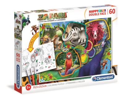 Puzzle 60 Happy Kolor Double Face Zafari. Wydawca: Clementoni. SmakLiter.pl Opakowanie Puzzle 60 Happy Kolor Double Face Zafari