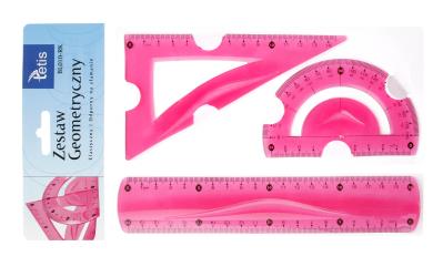 Opakowanie Zestaw geometryczny Tetis różowy z linijką 20 cm