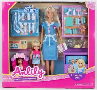 Opakowanie Lalka Anlily 30 cm weterynarz + dziecko + pies