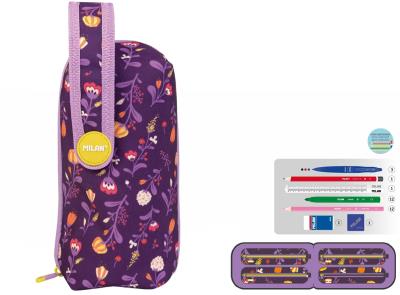 Opakowanie Multipiórnik Milan owalny z 4 piórnikami FLOWERS fioletowy