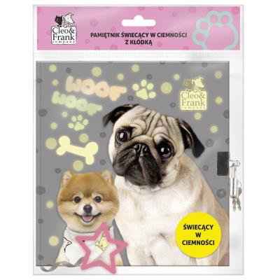 Opakowanie Pamiętnik świecący w ciemności z kłódką Cleo i Frank 28 pies
