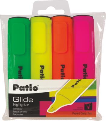 Zakreślacz Patio Glide w etui 4 sztuki. Wydawca: Patio. SmakLiter.pl Opakowanie Zakreślacz Patio Glide w etui 4 sztuki