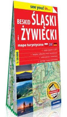 Okładka książki Beskid Śląski i Żywiecki; papierowa mapa turystyczna 1:50 000