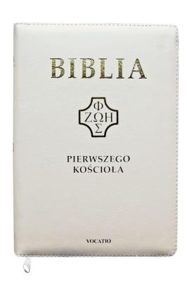 Biblia pierwszego Kościoła z paginat. biała. Autor: praca zbiorwa. SmakLiter.pl Okładka książki Biblia pierwszego Kościoła z paginat. biała