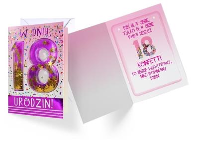 Karnet B6 konfetti KNF-018 Urodziny 18 (różowy). Wydawca: Kukartka. SmakLiter.pl Opakowanie Karnet B6 konfetti KNF-018 Urodziny 18 (różowy)