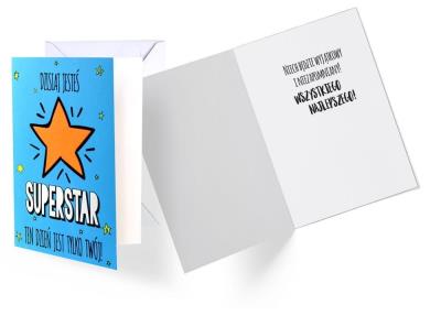 Karnet NN-006 Życzenia ogólne superstar. Wydawca: Kukartka. SmakLiter.pl Opakowanie Karnet NN-006 Życzenia ogólne superstar