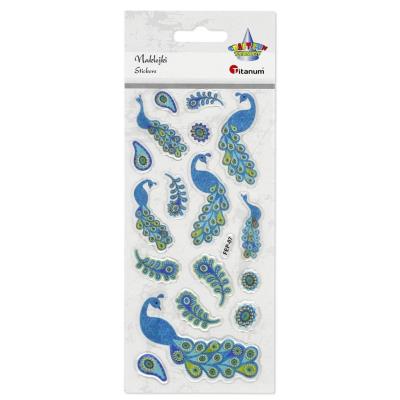 Opakowanie Naklejki wypukłe żywica pawie + pióra mix 17szt