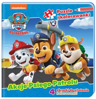 Okładka książki Psi Patrol. Puzzle i kolorowanki.  Akcje Psiego Patrolu.