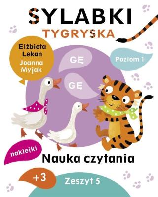 Sylabki Tygryska. Nauka czytania zeszyt 5. Autor: Lekan Elżbieta, Joanna Myjak (ilustr.). SmakLiter.pl Okładka książki Sylabki Tygryska. Nauka czytania zeszyt 5