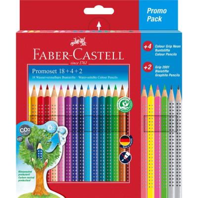 Kredki ołówkowe Faber-Castell Grip 2001 18 kolorów+4 kolory neonowe+2 ołówki. Wydawca: Faber-Castell. SmakLiter.pl Opakowanie Kredki ołówkowe Faber-Castell Grip 2001 18 kolorów+4 kolory neonowe+2 ołówki