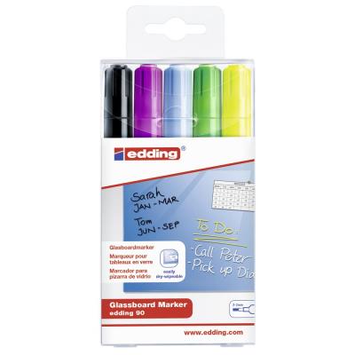 Marker edding do tablic szklanych czarny + mix kolorów, etui 5szt. Wydawca: Amex. SmakLiter.pl Opakowanie Marker edding do tablic szklanych czarny + mix kolorów, etui 5szt