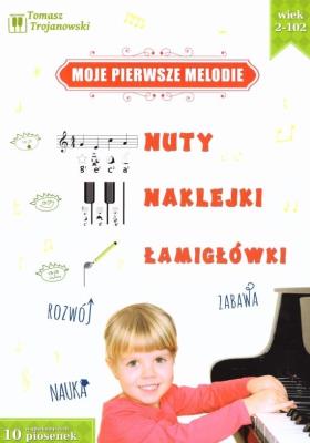 Moje pierwsze melodie na fortepian z naklejkami. Autor: Trojanowski Tomasz. SmakLiter.pl Okładka książki Moje pierwsze melodie na fortepian z naklejkami
