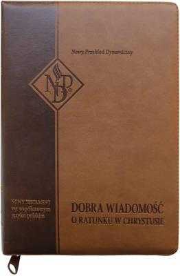 Okładka książki Nowy Testament NPD, brązowa, suwak i paginatory