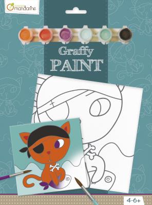 Opakowanie Podobrazie z nadrukiem + farbki + pędzel - Kot pirat 20x20 cm