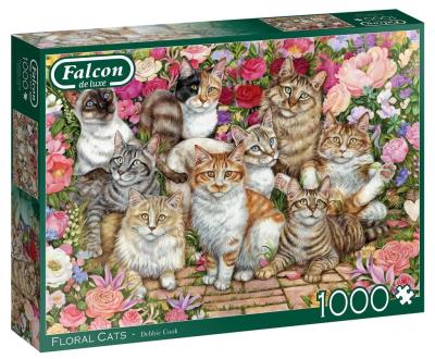 Opakowanie Puzzle 1000 Falcon Koty i kwiaty G3