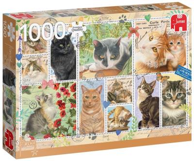 Puzzle 1000 PC Westering Znaczki z kotami G3. Wydawca: Jumbo. SmakLiter.pl Opakowanie Puzzle 1000 PC Westering Znaczki z kotami G3