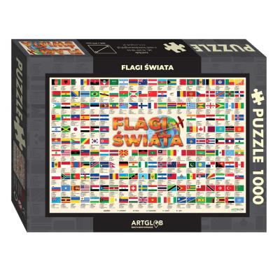 Puzzle Flagi świata 1 000 elementów. Wydawca: Artglob. SmakLiter.pl Opakowanie Puzzle Flagi świata 1 000 elementów