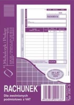 Opakowanie Rachunek dla zwolnionych podmiotowo z VAT 232-5