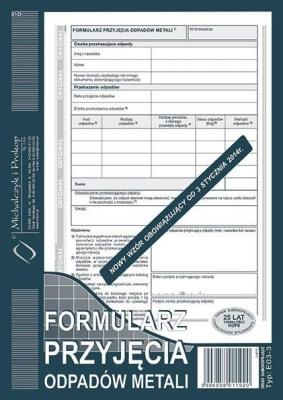 Opakowanie Formularz przyjęcia odpadów metali E03-3