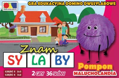Gra domino. Znam sylaby. Cz. 5 i 6 - zestaw Pompon. Wydawca: KOMLOGO. SmakLiter.pl Opakowanie Gra domino. Znam sylaby. Cz. 5 i 6 - zestaw Pompon