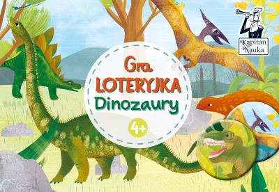 Gra  Loteryjka Dinozaury Kapitan Nauka. Autor: Opracowanie zbiorowe. SmakLiter.pl Okładka książki Gra  Loteryjka Dinozaury Kapitan Nauka
