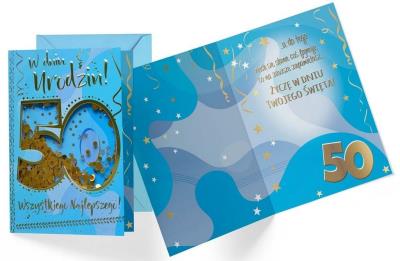 Opakowanie Karnet B6 konfetti KNF-039 Urodziny 50 męskie
