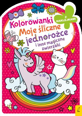 Moje śliczne jednorożce i inne magiczne zwierzaki. Kolorowanka z wykrojnikiem. Autor: Opracowanie zbiorowe. SmakLiter.pl Okładka książki Moje śliczne jednorożce i inne magiczne zwierzaki. Kolorowanka z wykrojnikiem