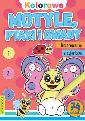Motyle, ptaki i owady. Kolorowanie z cyferkami. Autor: Opracowanie zbiorowe. SmakLiter.pl Okładka książki Motyle, ptaki i owady. Kolorowanie z cyferkami