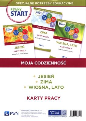 Pewny Start Moja codzienność Wiosna, Lato Jesień Zima Karty pracy. Autor: Monika Pouch, Szczęsna Dorota. SmakLiter.pl Okładka książki Pewny Start Moja codzienność Wiosna, Lato Jesień Zima Karty pracy