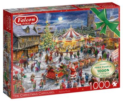 Puzzle 2x1000 Falcon Świąteczna karuzela G3. Wydawca: Jumbo. SmakLiter.pl Opakowanie Puzzle 2x1000 Falcon Świąteczna karuzela G3
