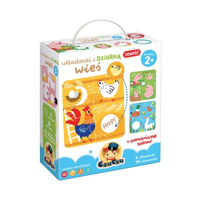 Układanki z dziurką Wieś 2+ Czu czu. Wydawca: Bright Junior Media Justyna Han. SmakLiter.pl Opakowanie Układanki z dziurką Wieś 2+ Czu czu