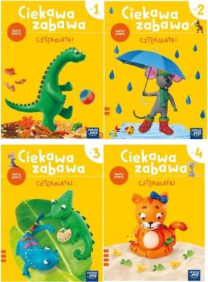 Ciekawa zabawa 4-latki Karty pracy cz. 1-4 2021 NE. Autor: Ledwoń Magdalena. SmakLiter.pl Okładka książki Ciekawa zabawa 4-latki Karty pracy cz. 1-4 2021 NE