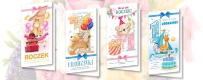 Opakowanie Karnet DL De Lux. Urodziny Roczek MIX (10szt.)