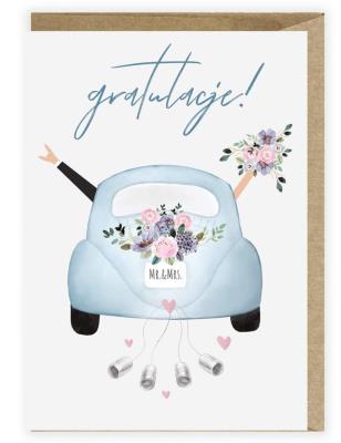 Opakowanie Kartka ślubna, eko koperta Samochód ślubny K108