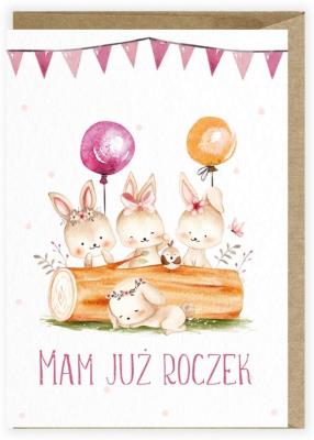 Opakowanie Kartka urodzinowa Roczek Zajączki K114