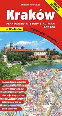 Kraków. Plan miasta 1:26000 wodoodporny wyd. 18. Autor: Opracowanie zbiorowe. SmakLiter.pl Okładka książki Kraków. Plan miasta 1:26000 wodoodporny wyd. 18