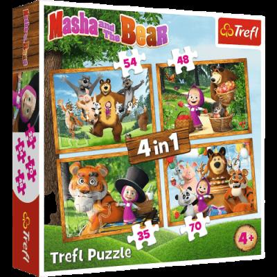 Puzzle 4w1 Masza w lesie 34388. Wydawca: Trefl PAP. SmakLiter.pl Opakowanie Puzzle 4w1 Masza w lesie 34388