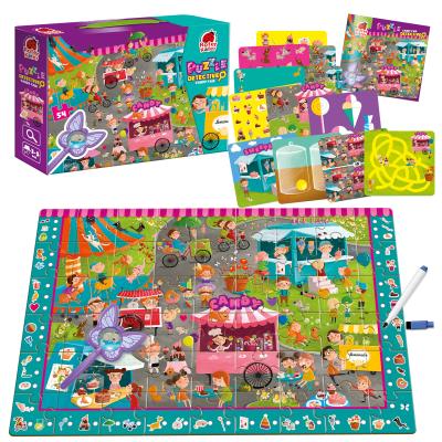 Puzzle 54 z grą edukacyjną i lupą Detective candy fair RK1080-06. Wydawca: Roter Kafer. SmakLiter.pl Opakowanie Puzzle 54 z grą edukacyjną i lupą Detective candy fair RK1080-06