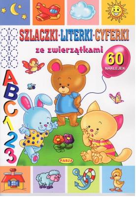 Szlaczki, literki, cyferki ze zwierzątkami. Autor: Katarzyna Fic. SmakLiter.pl Okładka książki Szlaczki, literki, cyferki ze zwierzątkami
