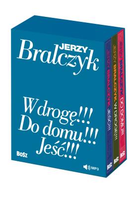 Okładka książki „W drogę!!!”, „Do domu!!!”, „Jeść!!!” - komplet w etui z audiobookami