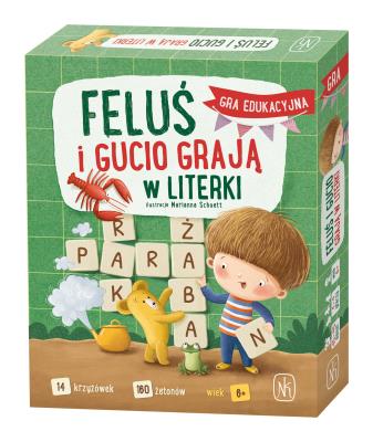 Feluś i Gucio grają w literki. Autor: Magdalena Królak, Marcin Dudek, Schoett Marianna. SmakLiter.pl Okładka książki Feluś i Gucio grają w literki