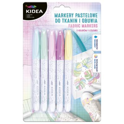 Markery do obuwia i tkanin pastel 5 kolorów KIDEA. Wydawca: Derform. SmakLiter.pl Opakowanie Markery do obuwia i tkanin pastel 5 kolorów KIDEA