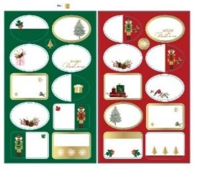 Opakowanie Naklejki do podpisywania prezentów / 2 arkusze. Czerwony/zielony