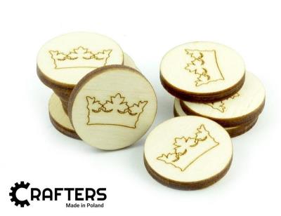 Znaczniki drewniane okgrągłe korona 22x3mm 10szt. Wydawca: Crafters. SmakLiter.pl Opakowanie Znaczniki drewniane okgrągłe korona 22x3mm 10szt